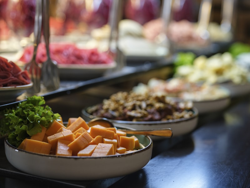 Table filled with vegetarian dishes at a corporate lunch