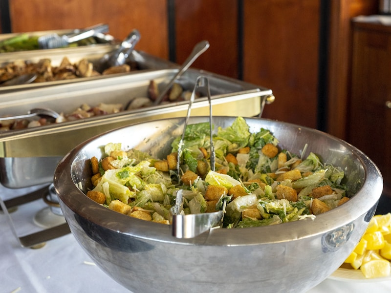 Fresh vegetable salad served in a steel bowl
